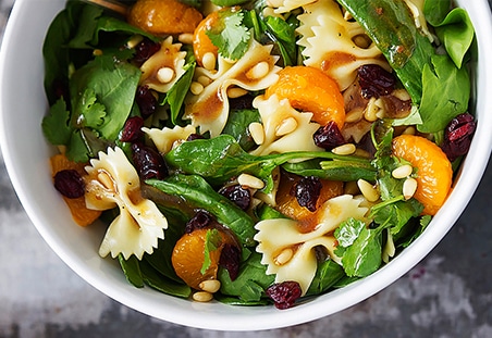 Mandarin Pasta Spinach Salad with Teriyaki Dressing