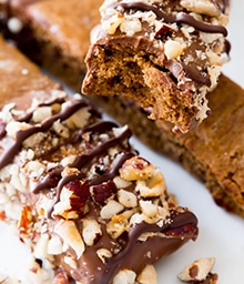 Close-up of Mocha Chip Biscotti with bite taken out.