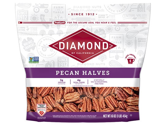 16 ounce bag of pecans halves from Diamond Nuts