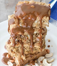 Stack of Gluten-Free Butterscotch Toasted Cashew Blondies.