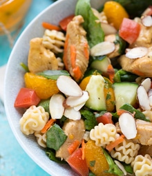 Bowl of Mandarin Chicken Pasta Salad.