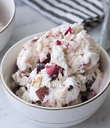 Bowl of Cherry Almond Chocolate Chunk Ice Cream.