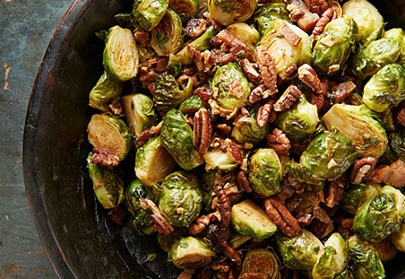 Roasted Brussels Sprouts with Pecans and Bacon