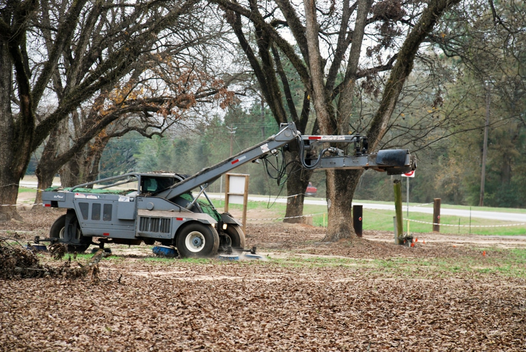 Pecan harvesting machine.