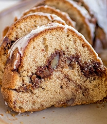 Slices of Pecan Cinnamon Roll Bundt Cake.