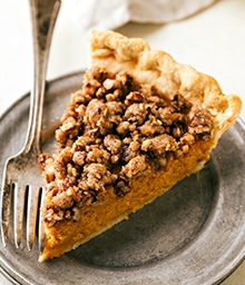 Slice of Pecan Streusel Pumpkin Pie.