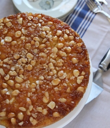 Pineapple Upside Down Cake topped with Diamond nuts.