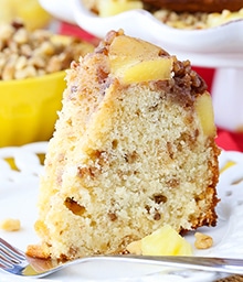 Slice of Pineapple Walnut Upside Down Bundt Cake.