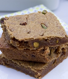 Stack of Browned Butter Pistachio Blondies.