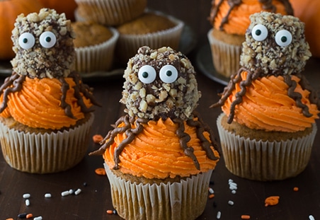 Pumpkin Walnut Spider Cupcakes