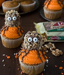 Pumpkin Walnut Spider Cupcakes.