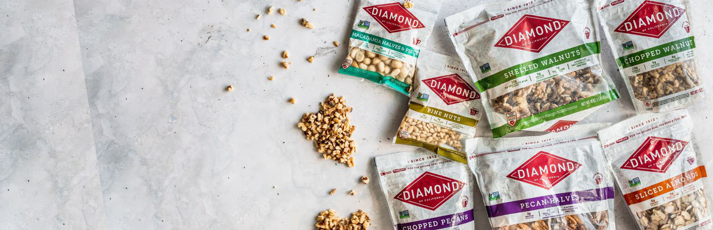 Diamond Nut packages with new look on table