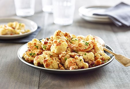 Roasted Cauliflower with Walnuts and Raisins