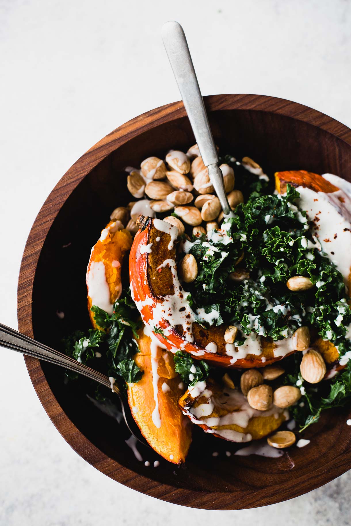 Roasted Red Kuri Squash with Tahini Greens