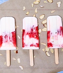 Row of Almond and Strawberry Yogurt Popsicles.