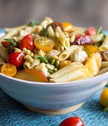 Bowl of Summer Caprese Pasta Salad.