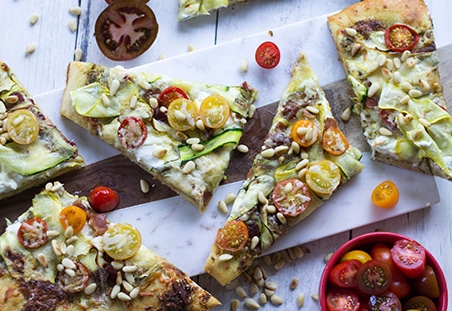 Summer Vegetable and Ricotta Flatbread with Pesto