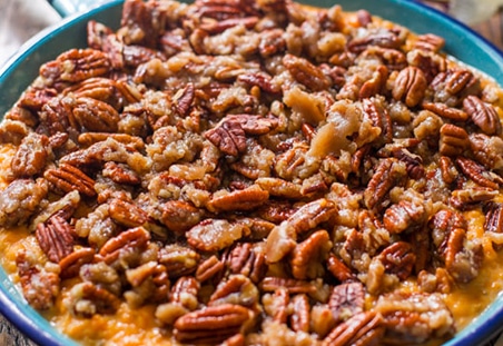 Simple Sweet Potato Casserole with a Crunchy Pecan Crumble
