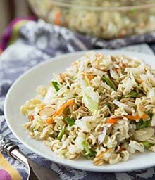 Plate of Asian Ramen Salad with Diamond almonds.