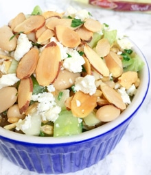 Bowl of Wheat Berry Salad with Slivered Almonds.