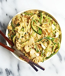 Bowl of Ten Minute Pad Thai Zoodles and chopsticks.